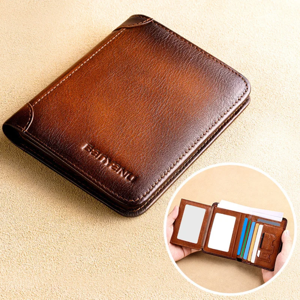 Portefeuille slim en cuir véritable pour homme