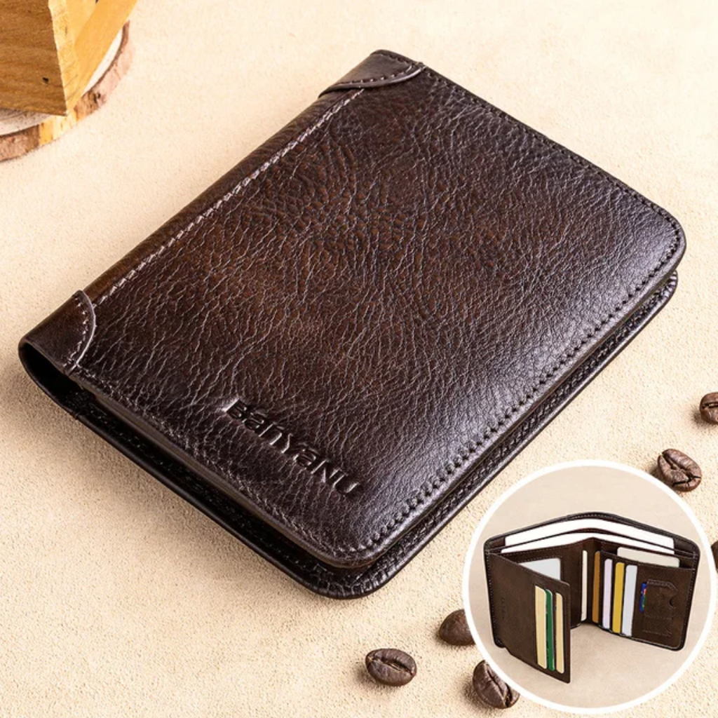 Portefeuille slim en cuir véritable pour homme