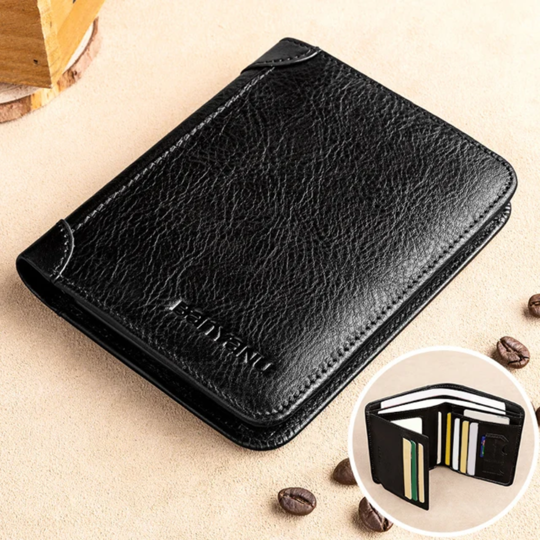 Portefeuille slim en cuir véritable pour homme