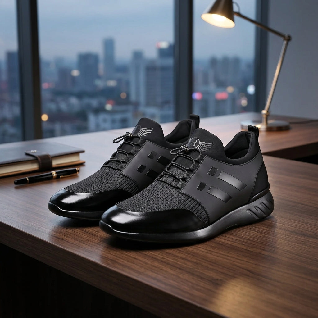 Chaussure de luxe noir en cuir véritable